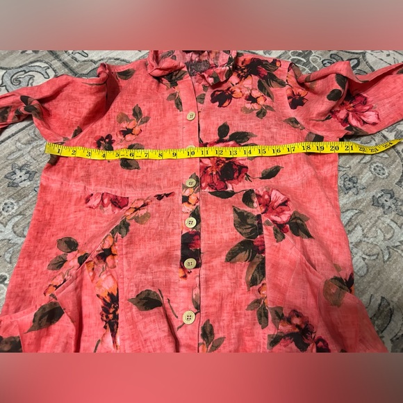 John Mark Tunic Top Size M 100% Linen Button Up Blouse Colorful Floral Bohemian - Picture 6 of 8